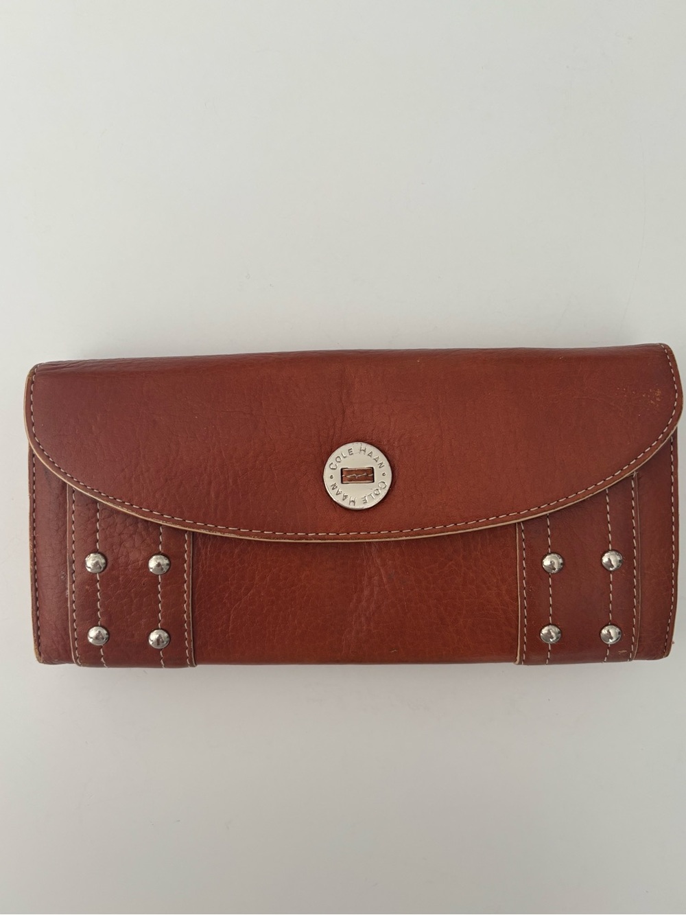 Cole Haan Brown Leather Wallet with Silver Studs